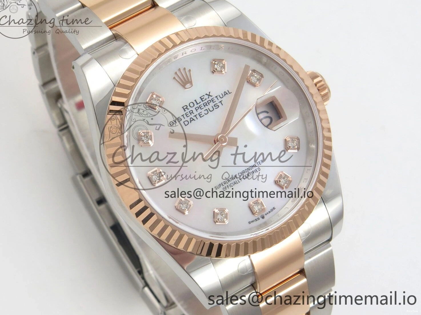 MiroTime 0426 FastDry DateJust 36 SS RG ARF 1:1 Best Edition 904L Steel White MOP Diamonds Dial on Oyster Bracelet SH 57